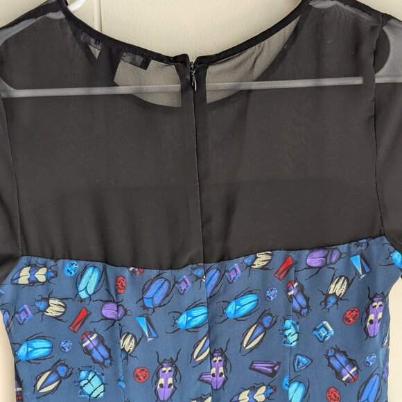 Jewel & Insect/Beetle patterned, short sleeved, mini dress with mesh panel - S - Picture 3 of 8